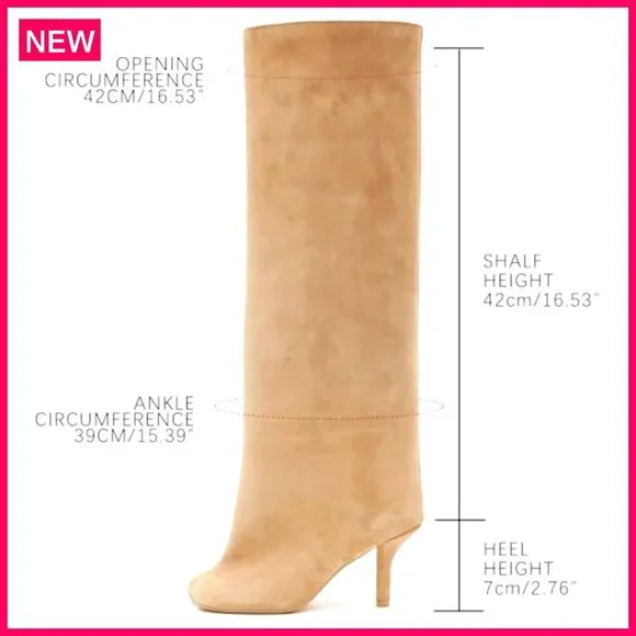 Suede Knee High Boots Square Toe Stiletto Heels Wide Calf Tall Boots - Picture 6 of 8